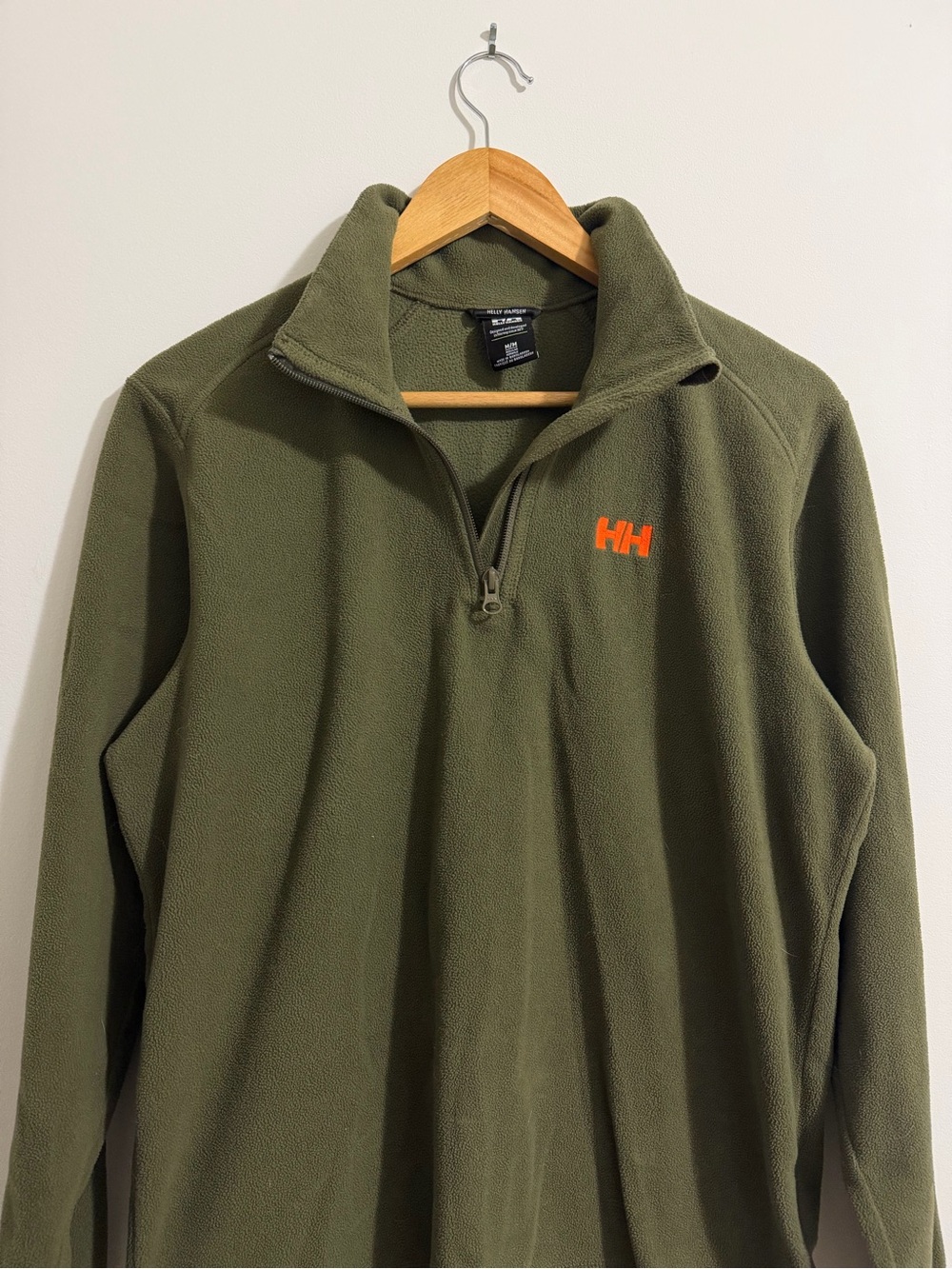 Helly Hansen Olive Green Quarter-Zip Fleece with Orange Logo